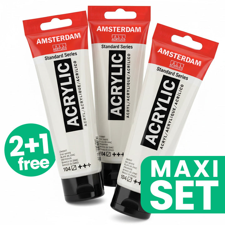 Set di 3 vernici acriliche Amsterdam - 2 + 1 in omaggio | Bianco titanio