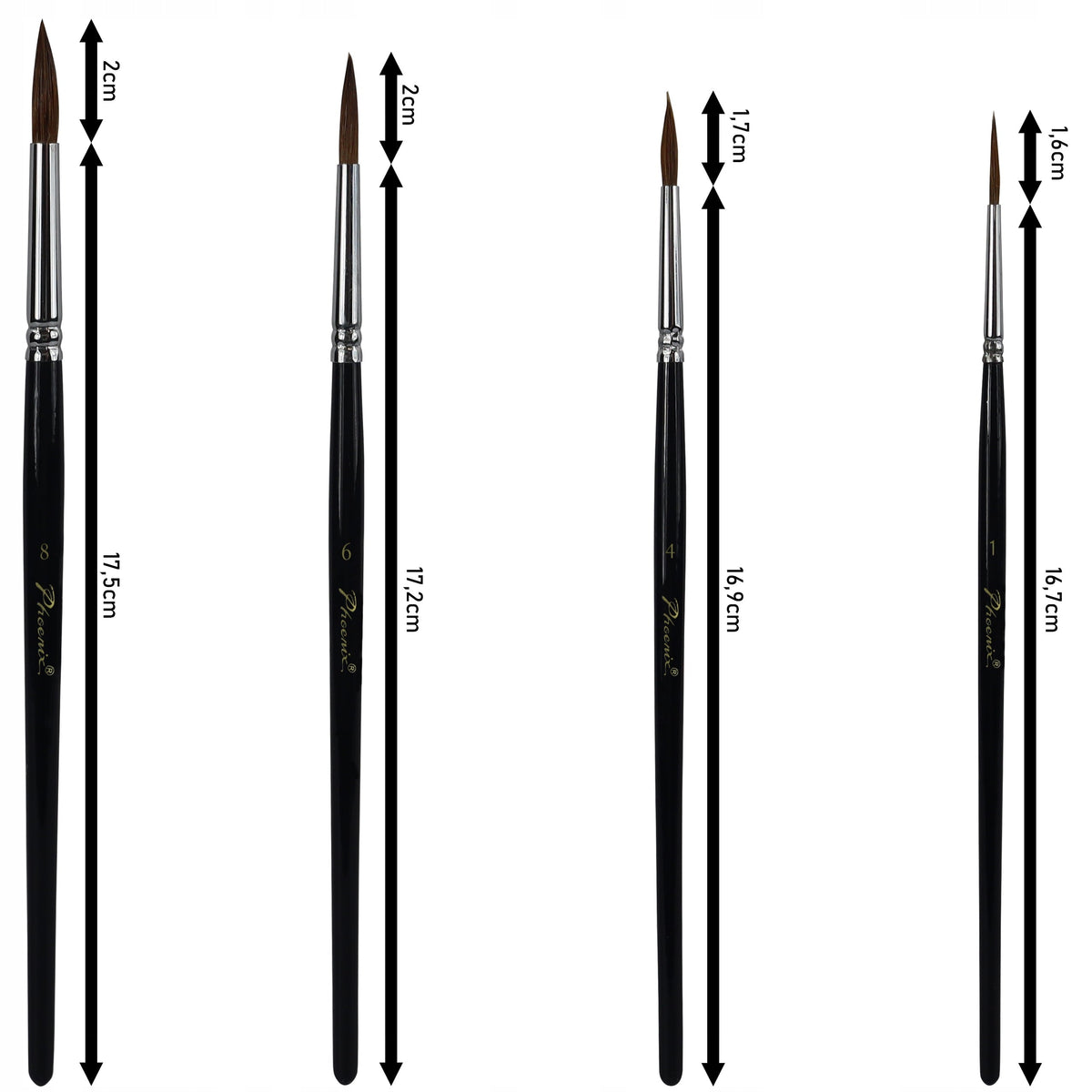 Set di 4 pennelli Phoenix 6616S2 in pelo di donnola