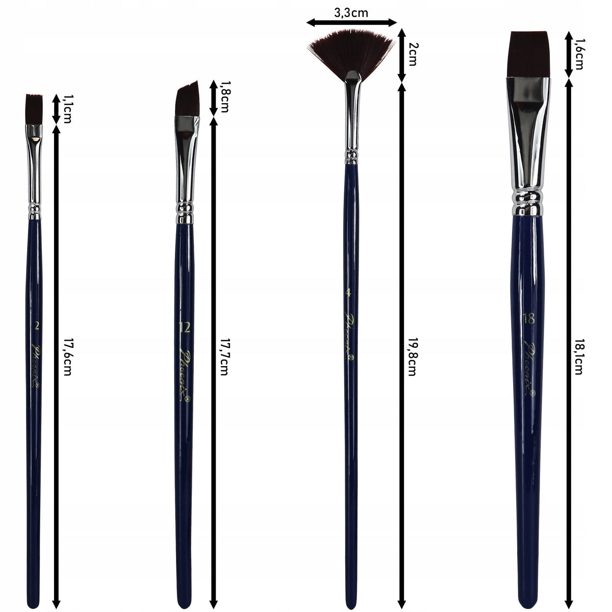 Set di 4 pennelli Phoenix in nylon marrone 6614S2