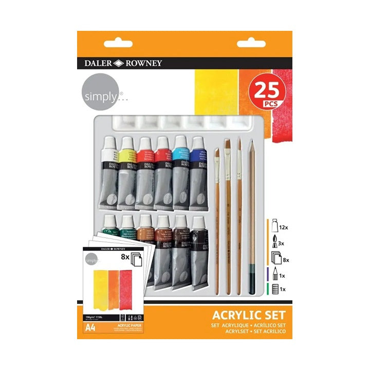 Set di acrilici Daler Rowney con accessori 25 pezzi