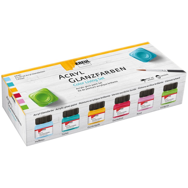 Set di colori acrilici lucidi KREUL 6 x 20 ml + pennello