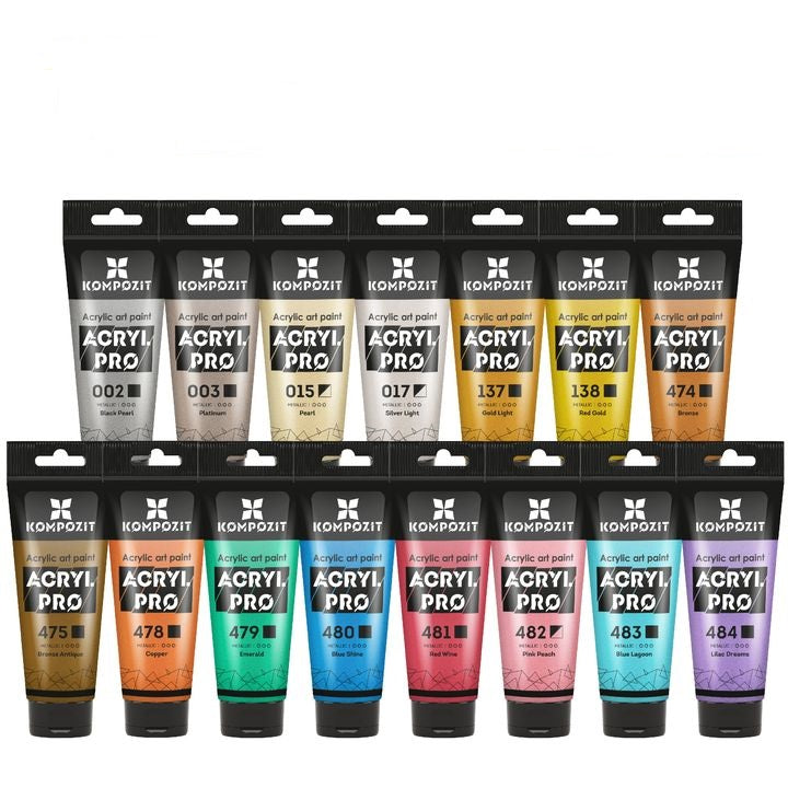 Set di colori acrilici metallici ACRYL PRO Kompozit 15x75 ml