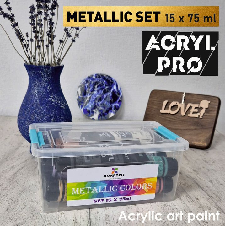Set di colori acrilici metallici ACRYL PRO Kompozit 15x75 ml