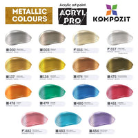 Set di colori acrilici metallici ACRYL PRO Kompozit 15x75 ml