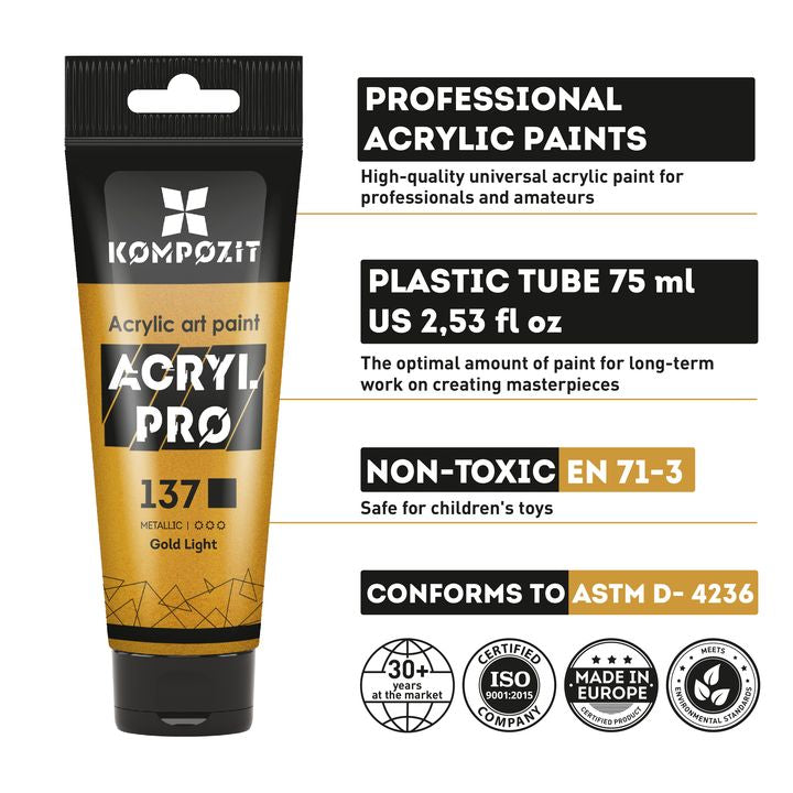Set di colori acrilici metallici ACRYL PRO Kompozit 15x75 ml