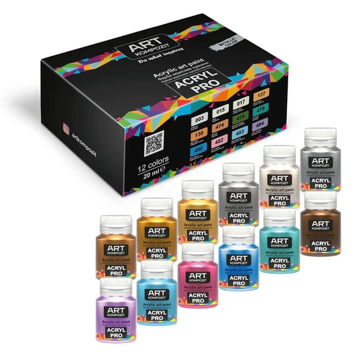 Set di colori acrilici metallizzati ACRYL PRO Composite 12x20 ml