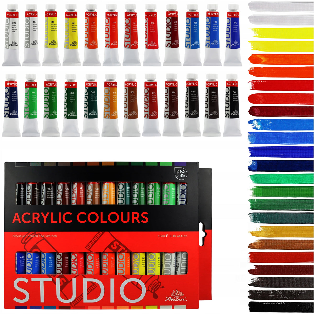 Set di colori acrilici Phoenix, 12–24 x 12 ml