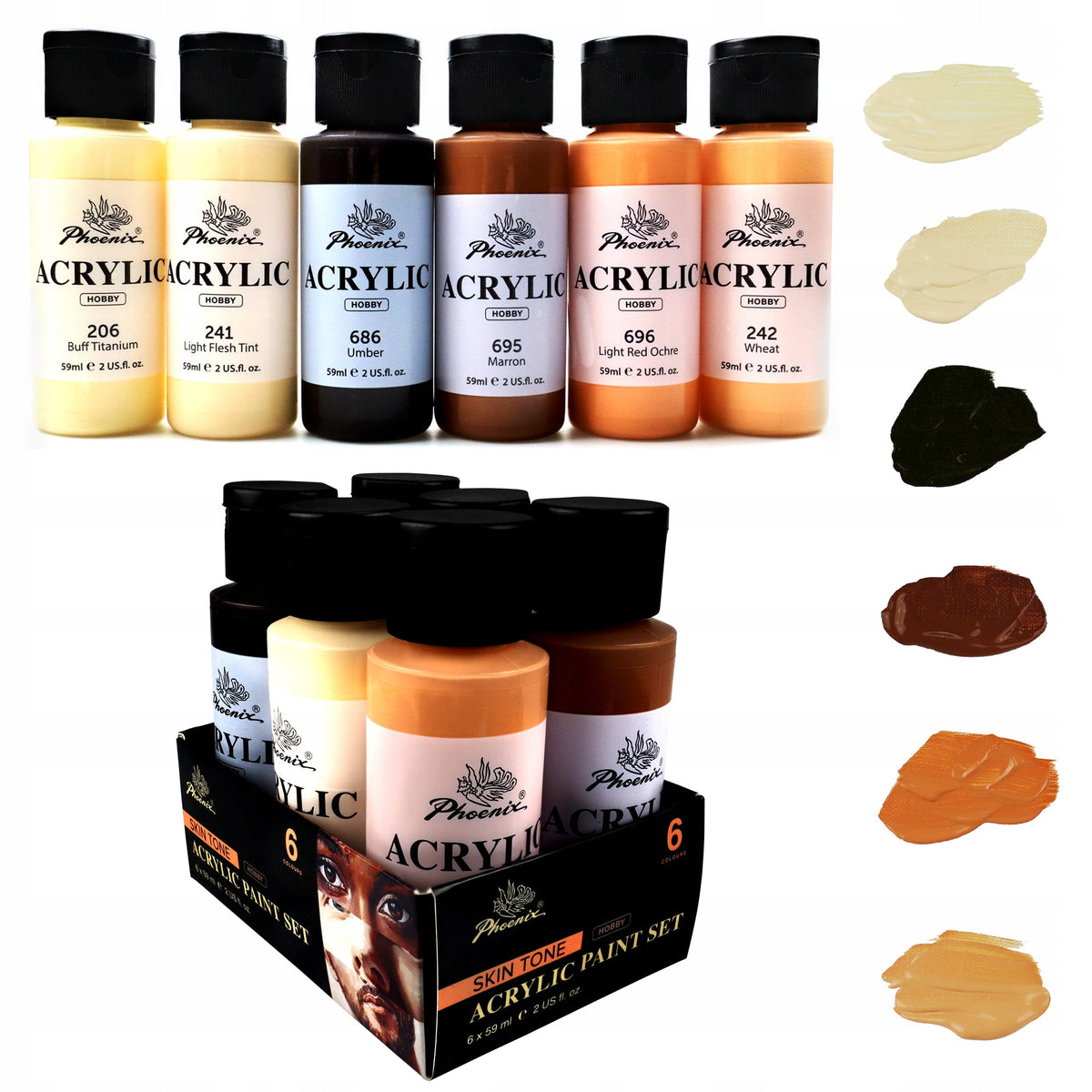 Set di colori acrilici Phoenix tonalità incarnato 6 x 59 ml