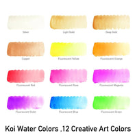 Set di colori ad acquerello SAKURA Koi metallizzati - 12 pezzi con pennello con serbatoio