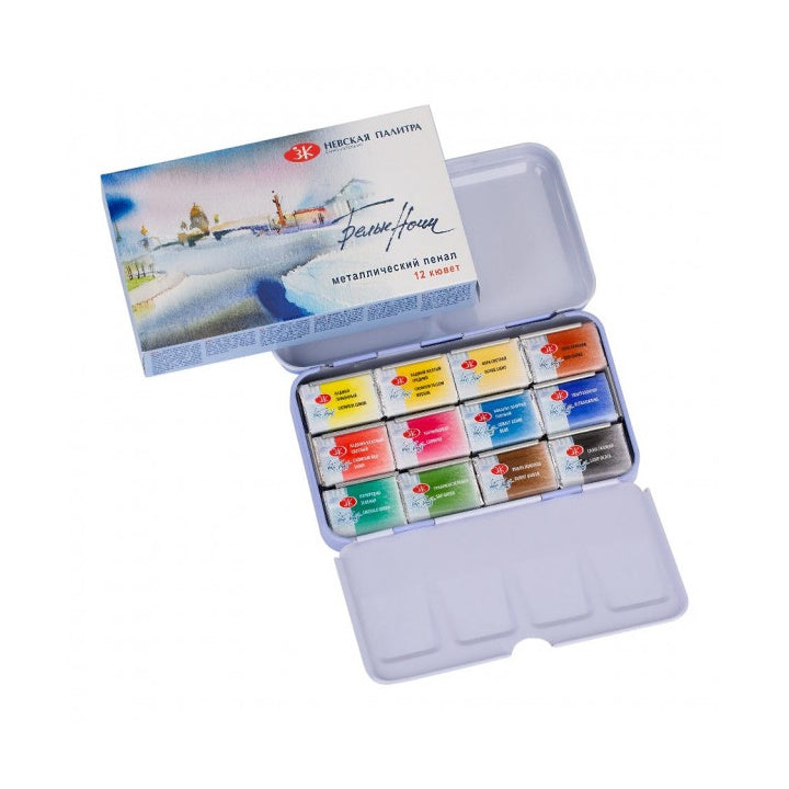 Set di colori ad acquerello White Nights in scatola di metallo 12 pezzi