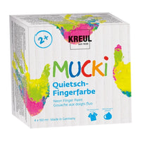 Set di colori per dipingere con le dita sui tessuti MUCKI - tonalità al neon 4 x 150 ml