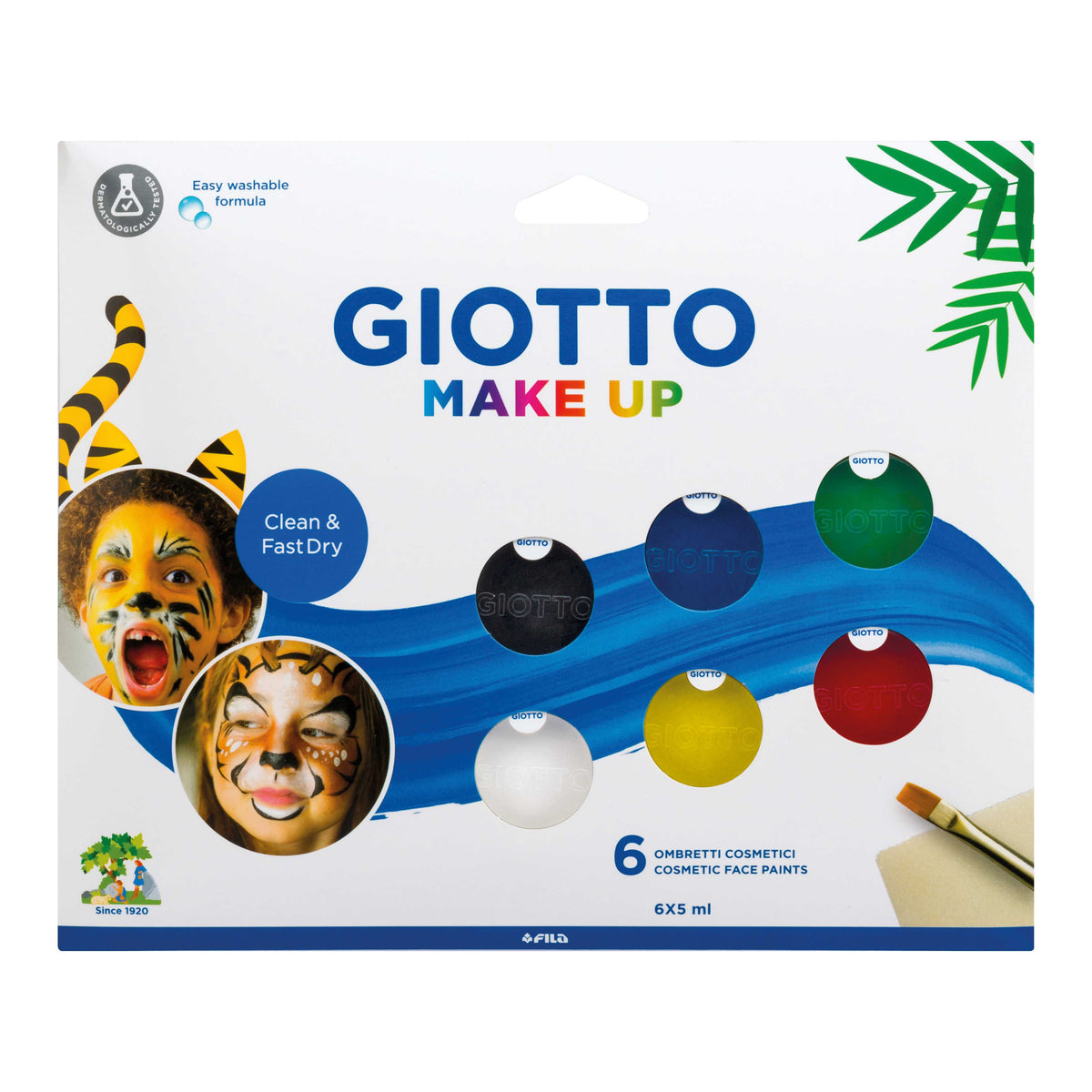 Set di colori per il viso GIOTTO Make Up 6 x 5 ml con pennello e spugnetta