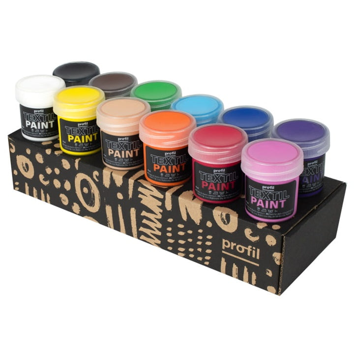 Set di colori per tessuti scuri Profile - tonalità di base 12 x 25 ml