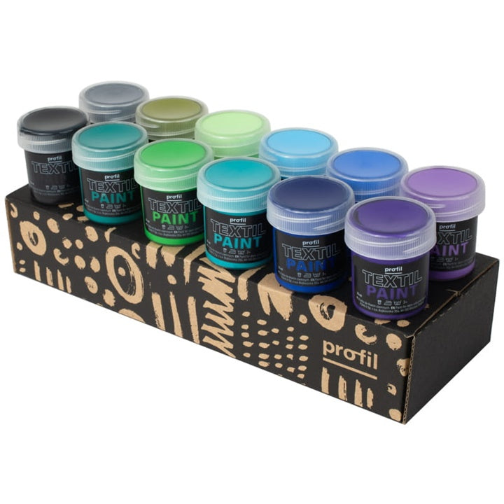 Set di colori per tessuti scuri Profilo - tonalità fredde 12 x 25 ml
