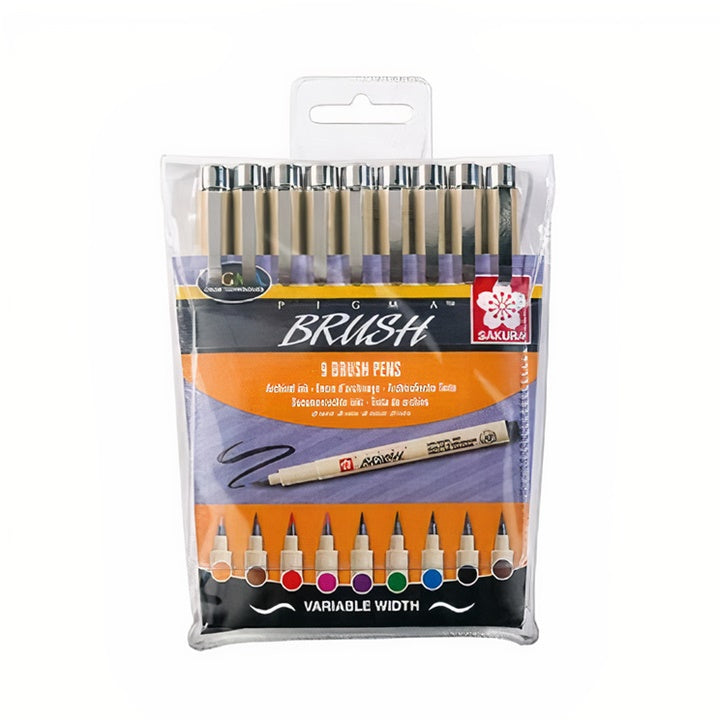 Set di pennarelli artistici SAKURA Pigma Brush - 9 pezzi