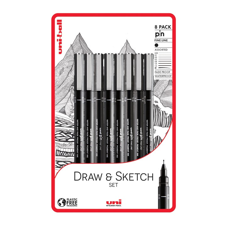 Set di pennarelli fineliner UNI PIN Draw and Sketch 8 pz.