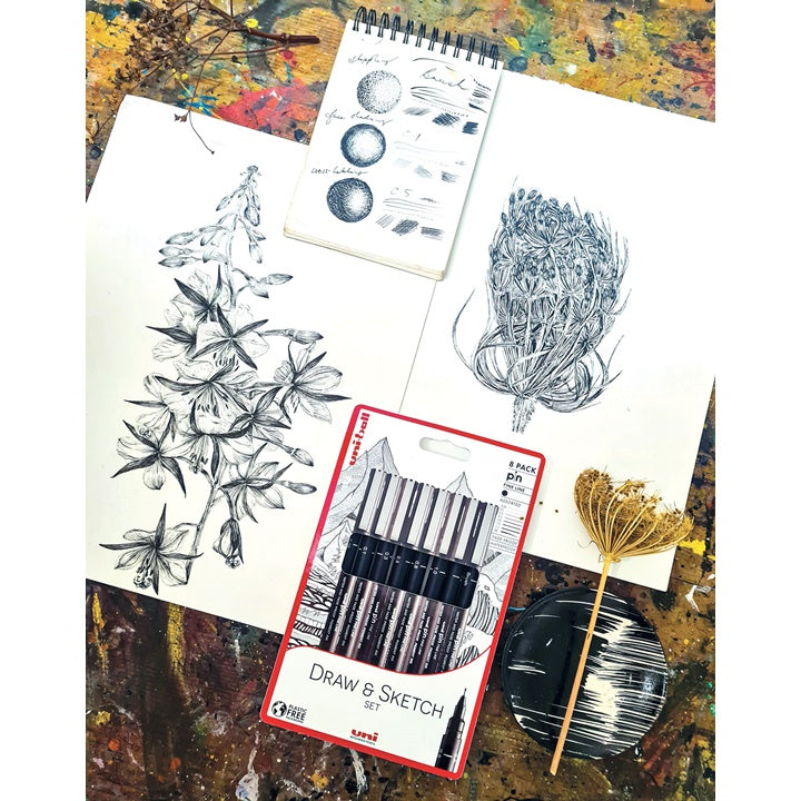 Set di pennarelli fineliner UNI PIN Draw and Sketch 8 pz.