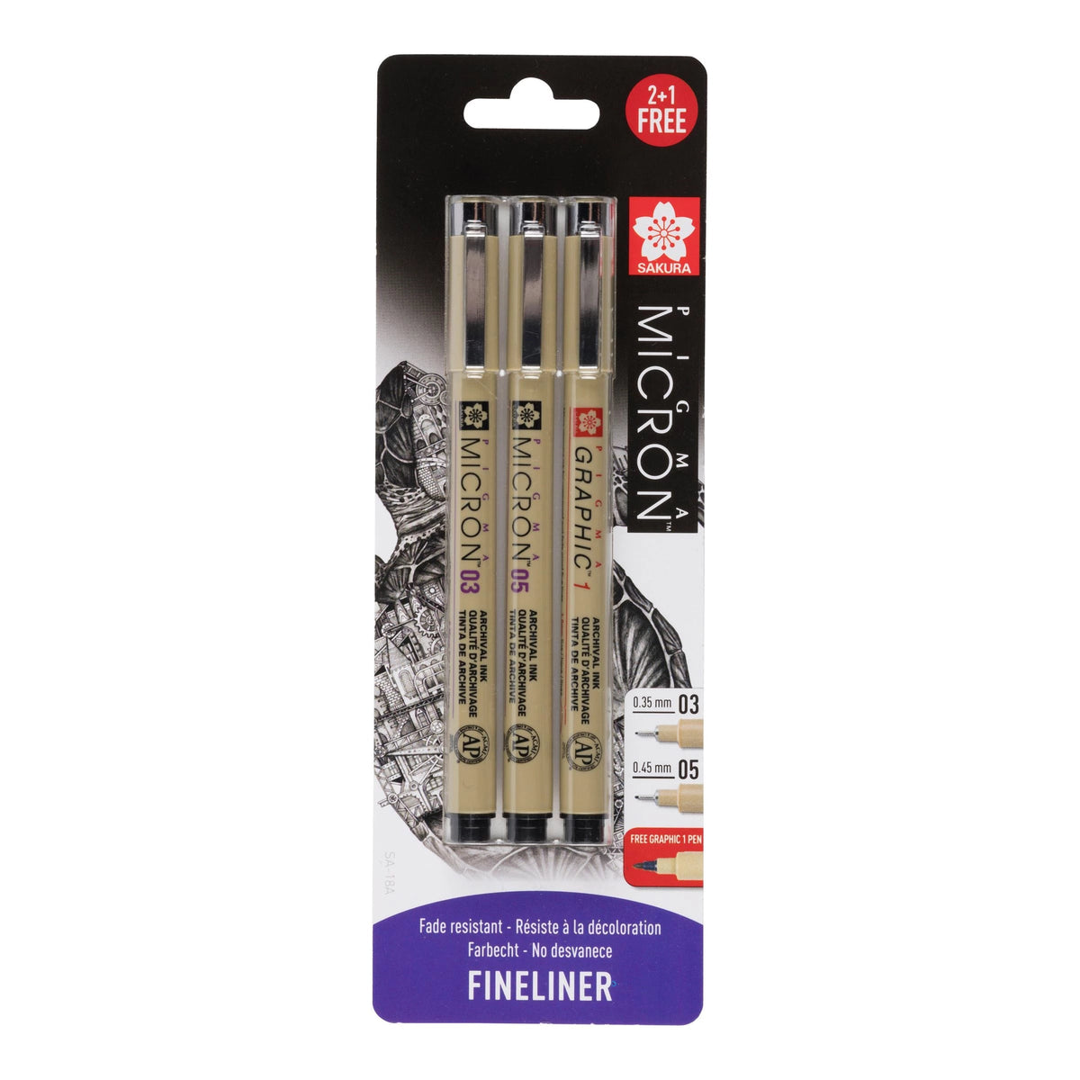 Set di penne tecniche Sakura Pigma Micron e Graphic - set di 3 pezzi