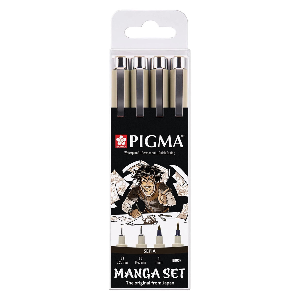 Set di penne tecniche Sakura Pigma Micron Manga Sepia - set di 4 pezzi
