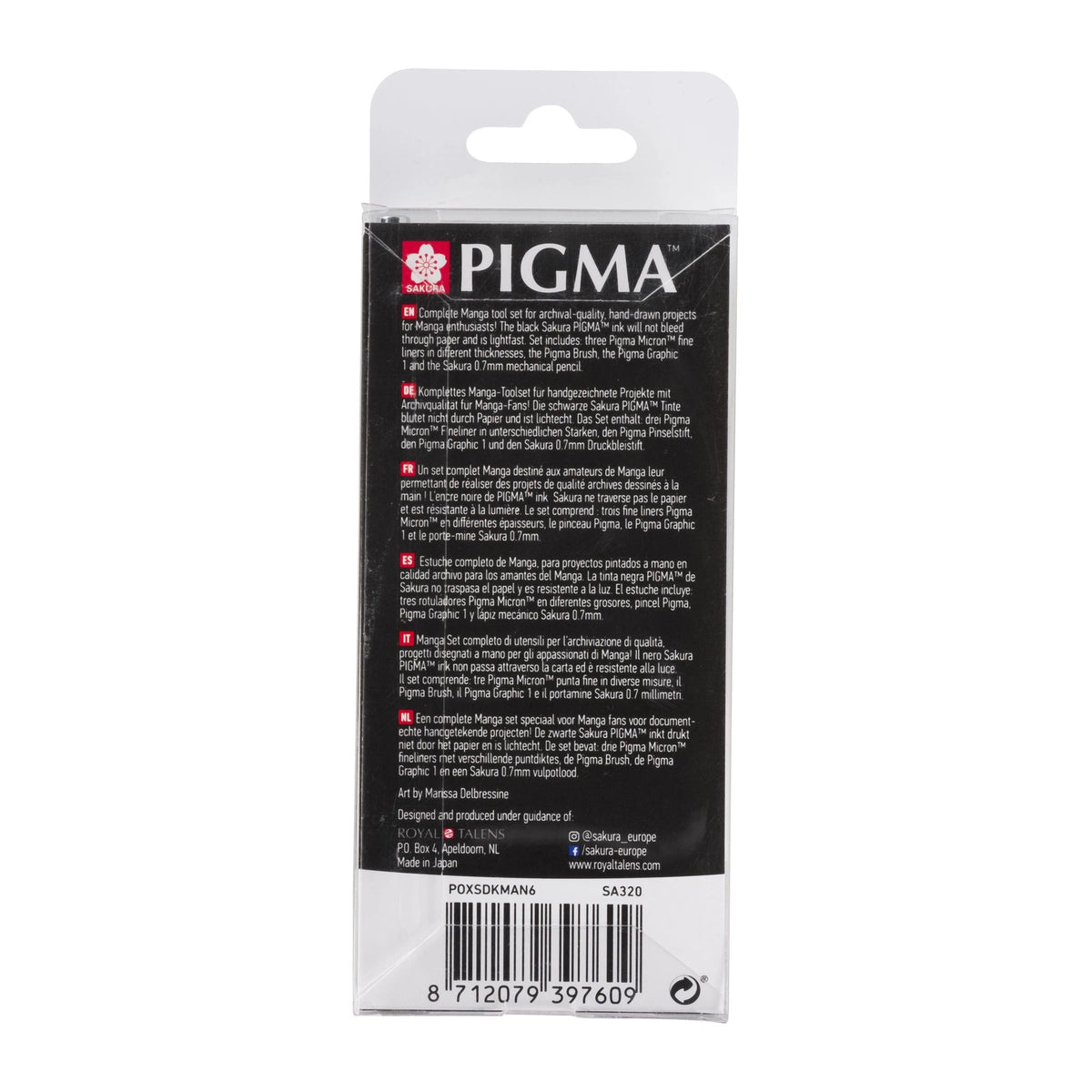 Set di penne tecniche Sakura Pigma Micron Manga - set di 6 pezzi neri