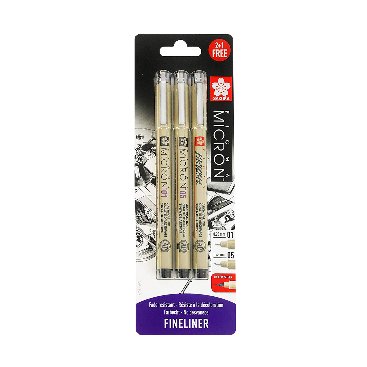 Set di penne tecniche Sakura Pigma Micron nero - set di 3 pezzi