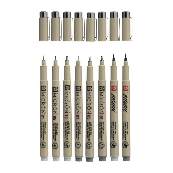 Set di penne tecniche Sakura Pigma Micron tonalità di grigio 8 pz.