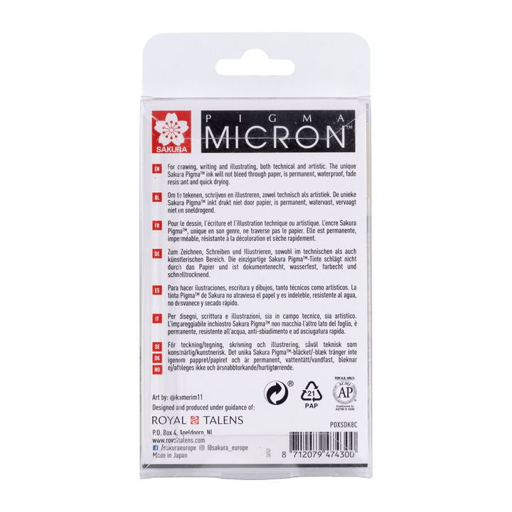 Set di penne tecniche Sakura Pigma Micron tonalità di grigio 8 pz.