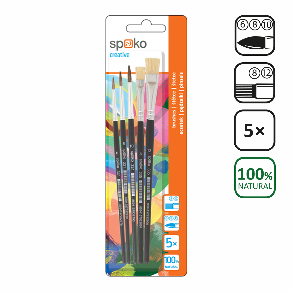 Set di pennelli scolastici Spoko S0339, 5 pz