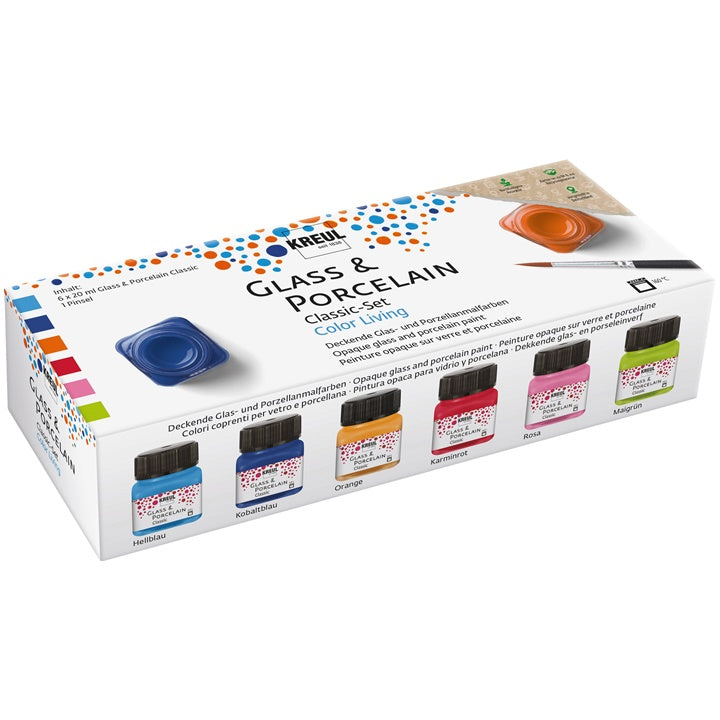 Set di vernici per vetro e porcellana KREUL 6 x 20 ml + pennello