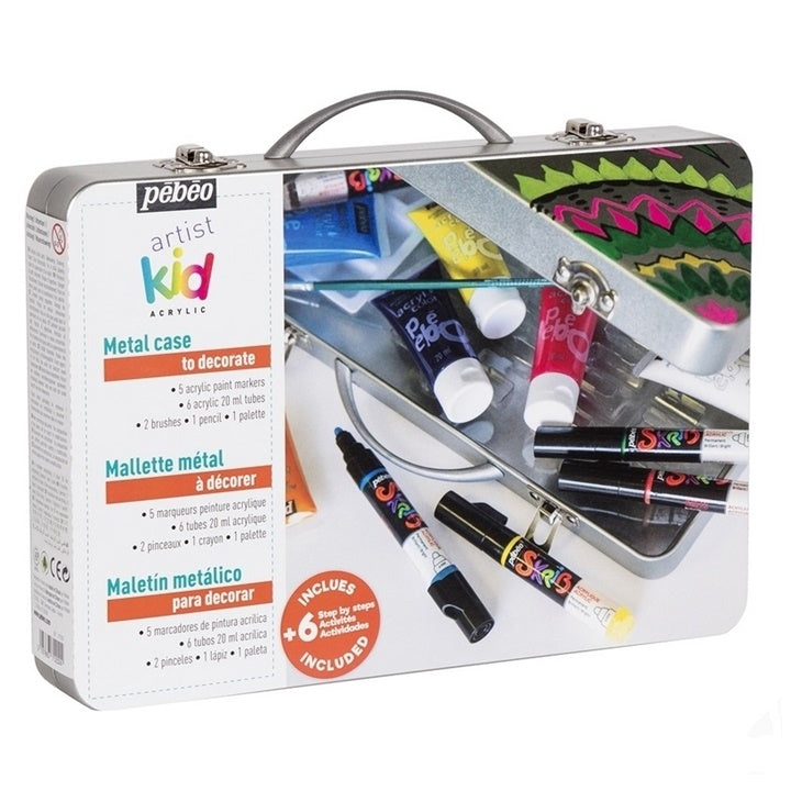 Set in acrilico per bambini Pebeo in valigetta di metallo 15 pezzi