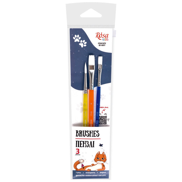 Set pennelli ROSA Kids sintetici, tre pennelli per pittura creativa