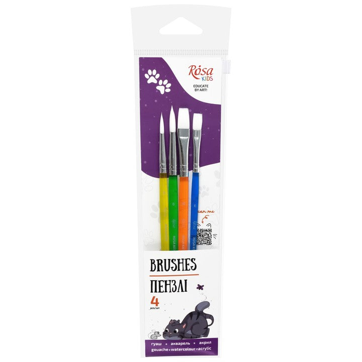 Set pennelli ROSA Kids sintetici, quattro pezzi con punte assortite