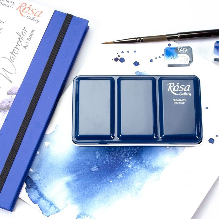 Set per acquerelli ROSA GALLERY, set compatto Indigo con 12 godet