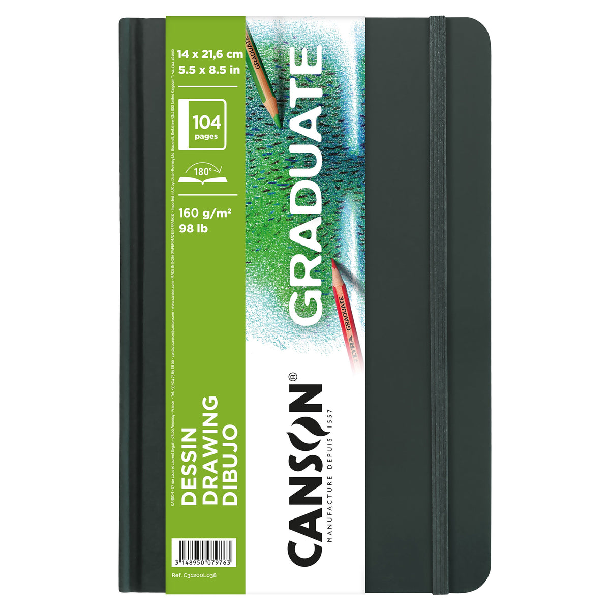 Sketchbook Canson Graduate Art Book Drawing 160 g/m², 104 fogli, 14 x 21,6 cm, copertina rigida