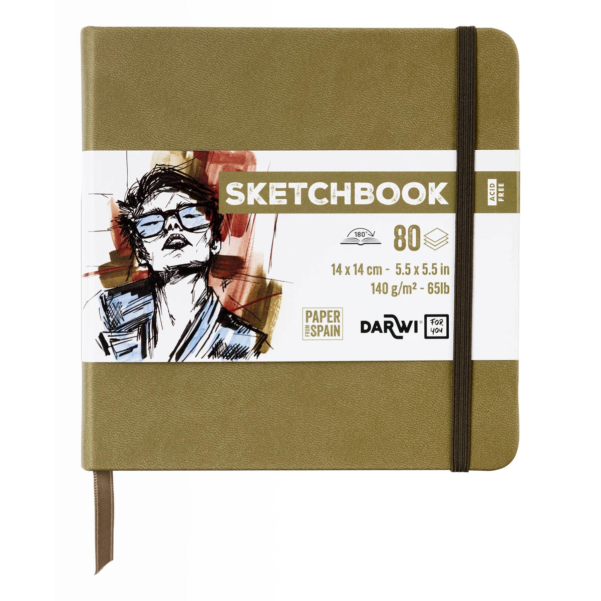 Sketchbook DARWI Khaki 14 x 14 cm, 140 g, 80 fogli