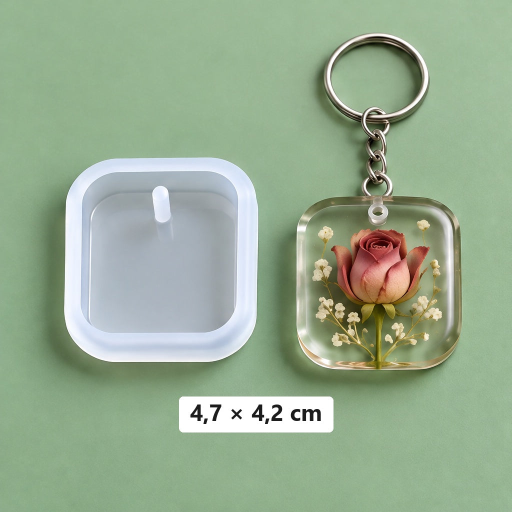 stampo quadrato 4,7 × 4,2 cm + 3 anelli per portachiavi