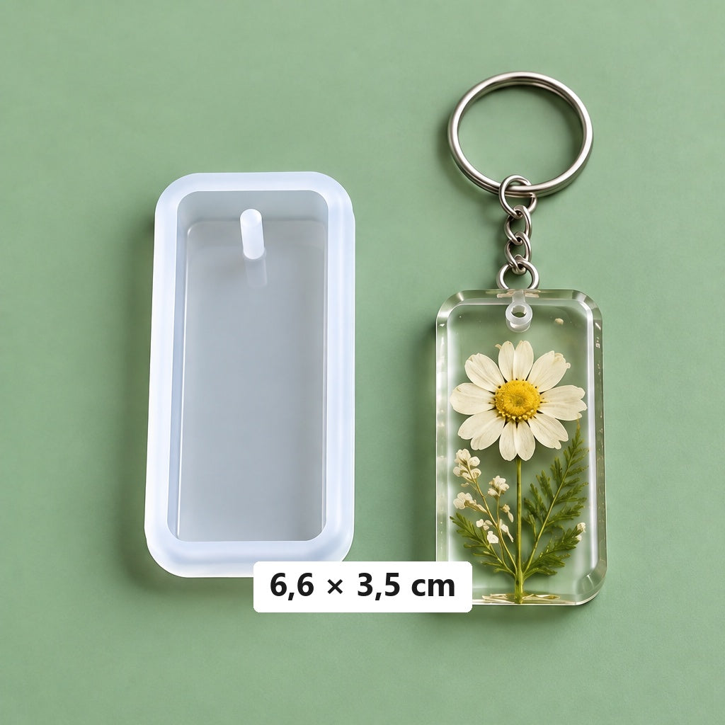 stampo rettangolare 6,6 × 3,5 cm + 3 anelli per portachiavi