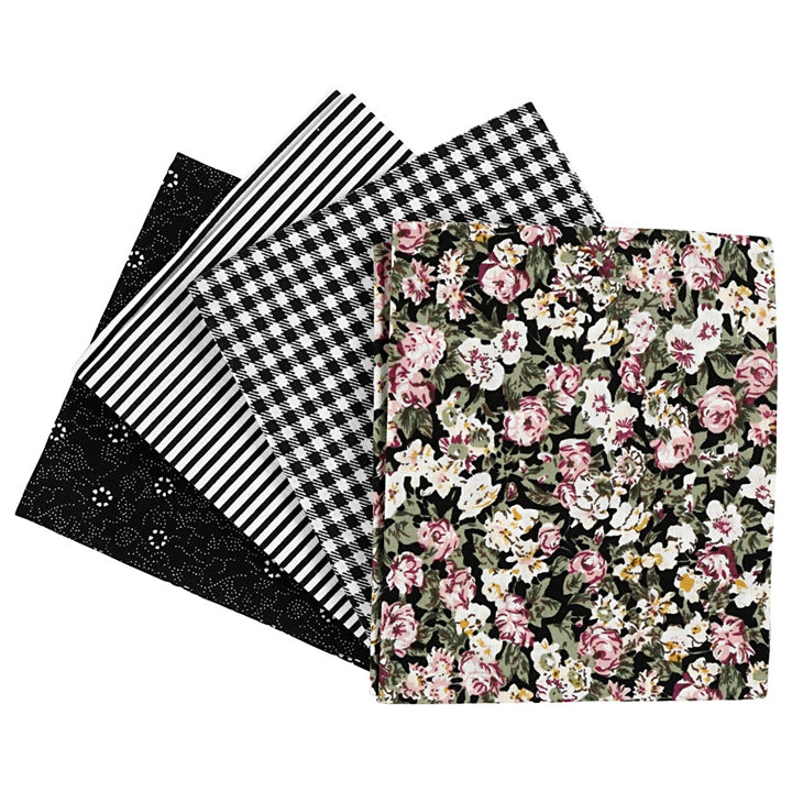 Tessuto patchwork - nero - 4 pezzi - 45 x 55 cm