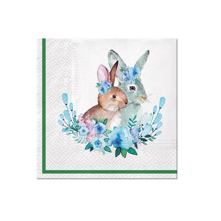 Tovaglioli a decoupage - Bunnies with Wreaths - 1 pezzo