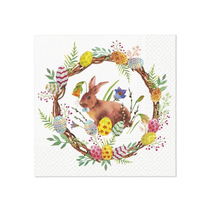 Tovaglioli a decoupage - Bunny in wreath - 1 pezzo
