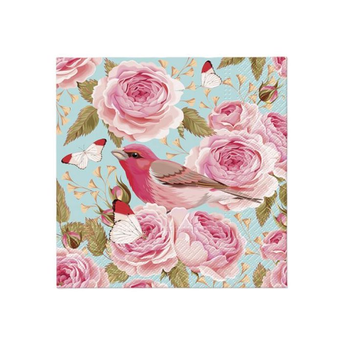 Tovaglioli a decoupage - English Roses Bird - 1 pezzo
