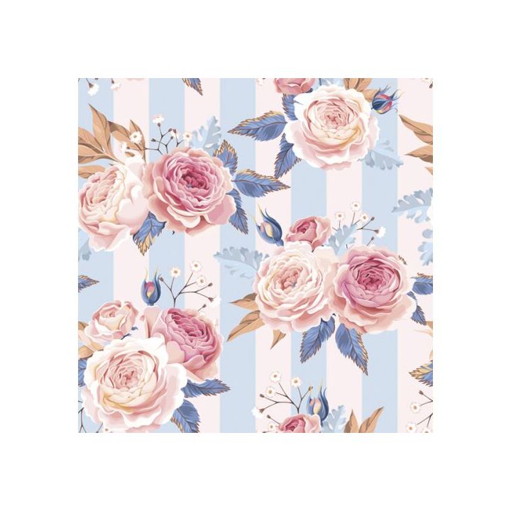 Tovaglioli a decoupage - Pink Roses on Blue Stripes - 1 pezzo