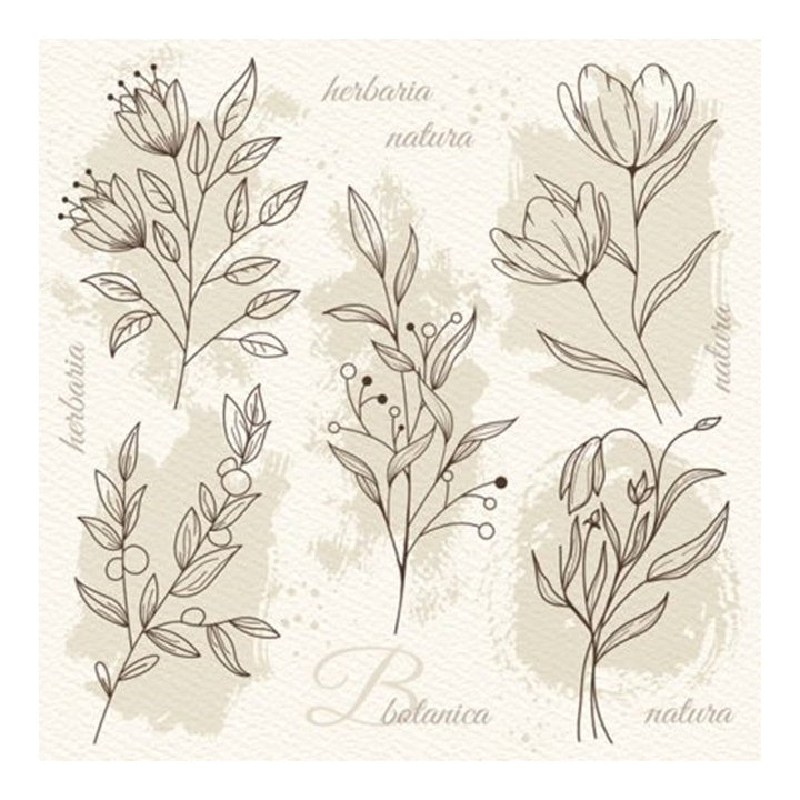 Tovaglioli beige a decoupage con illustrazione floreale
