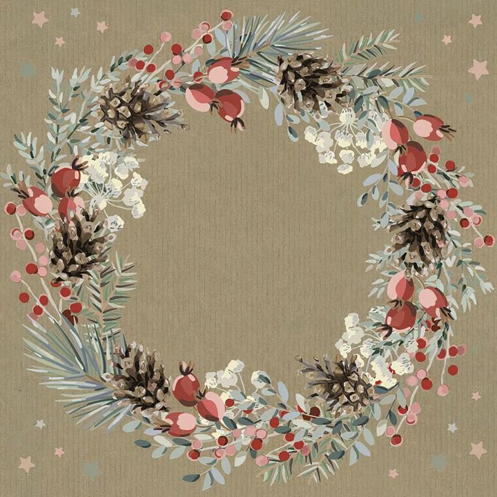 Tovaglioli per decoupage Corona con pigne e agrifoglio - 1 pz