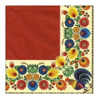 Tovaglioli eco per decoupage Folk Cocks Red & Cream - 1 pezzo
