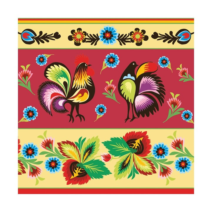 Tovaglioli eco per decoupage Folklore Galli Crema e Rosso - 1 pezzo