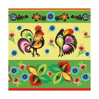 Tovaglioli eco per decoupage Folklore Roosters Green & Cream - 1 pezzo