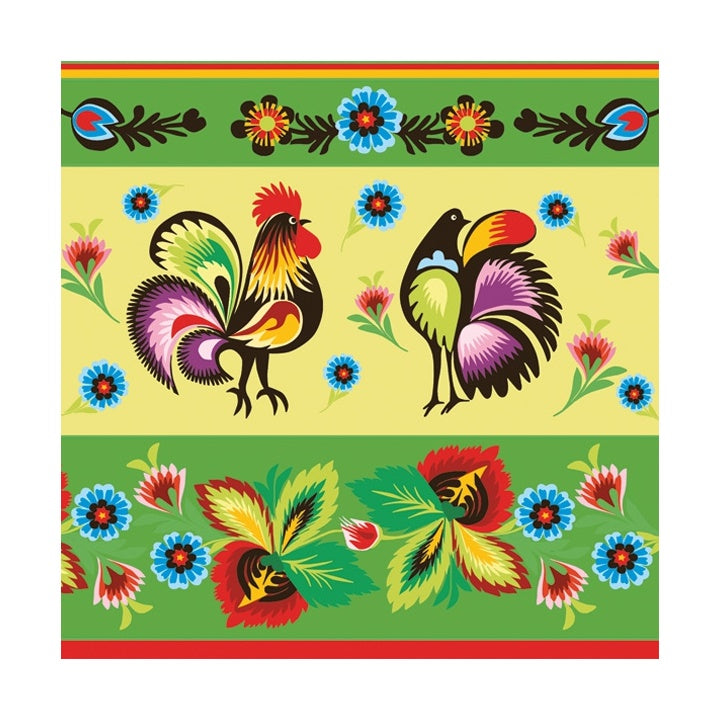 Tovaglioli eco per decoupage Folklore Roosters Green & Cream - 1 pezzo
