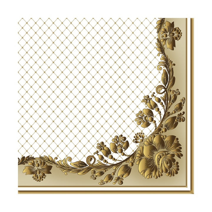 Tovaglioli eco per decoupage Gold Frame and Net on Beige - 1 pezzo