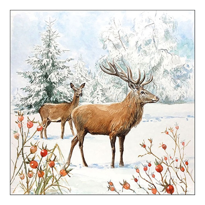 Tovaglioli ecologici per decoupage Cervo nella neve - 1 pz